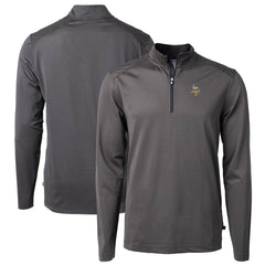 Minnesota Vikings Cutter & Buck Virtue Eco Pique Micro Stripe Recycled Quarter-Zip Pullover Top Black/Gray | NFL