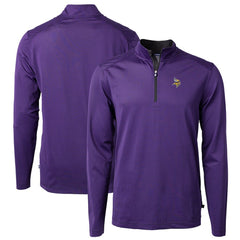 Minnesota Vikings Cutter & Buck Virtue Eco Pique Micro Stripe Recycled Quarter-Zip Pullover Top Purple/Black | NFL