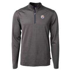 Pittsburgh Steelers Cutter & Buck Virtue Eco Pique Micro Stripe Recycled Quarter-Zip Pullover Top Black/Gray | NFL
