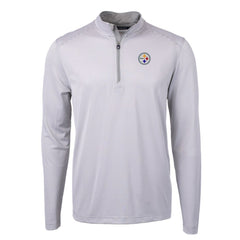Pittsburgh Steelers Cutter & Buck Virtue Eco Pique Micro Stripe Recycled Quarter-Zip Pullover Top Gray/White | NFL