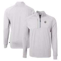 New Orleans Saints Cutter & Buck Adapt Eco Knit Quarter-Zip Pullover Top Heather Gray | NFL