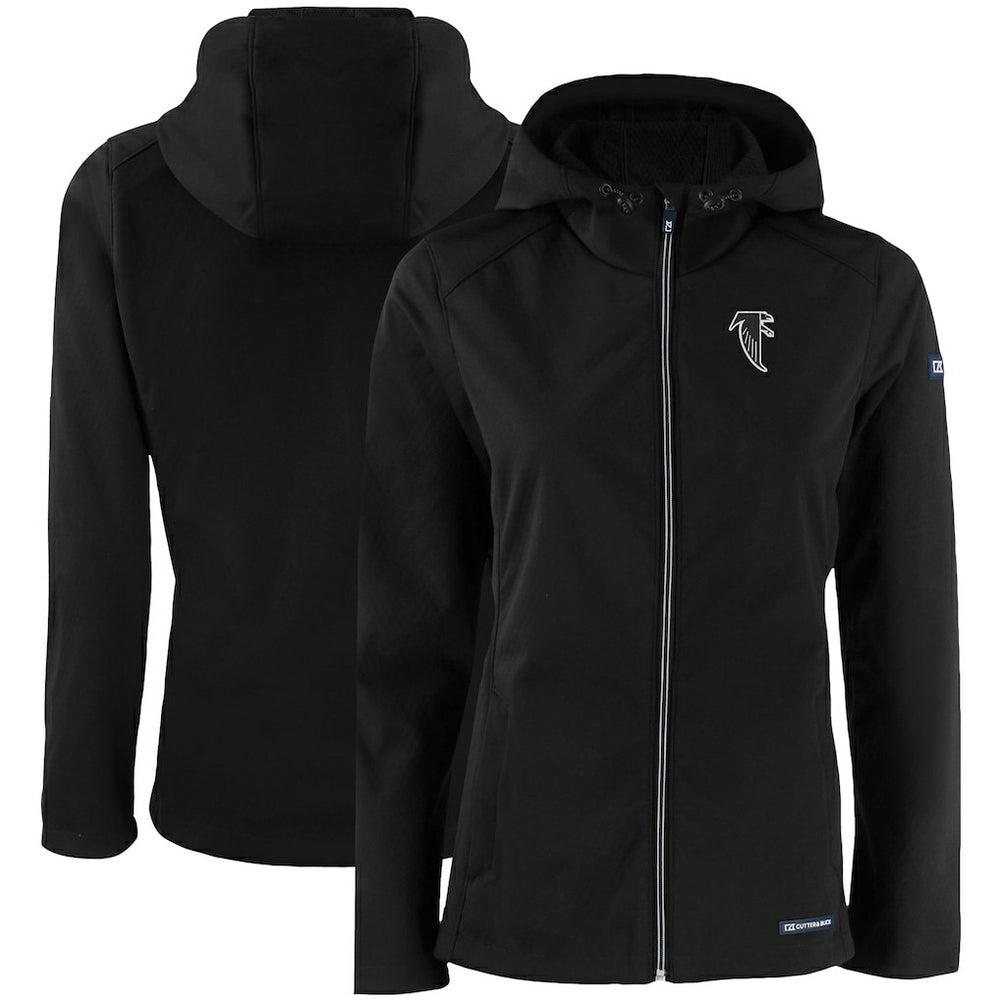 Atlanta Falcons Cutter & Buck Women's Evoke Eco Softshell Recycled Full-Zip Hooded Jacket Black | NFL