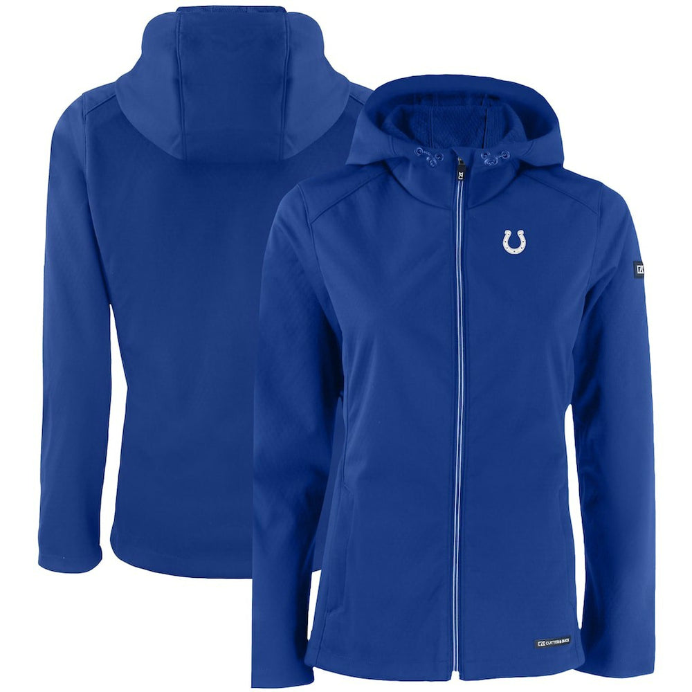 Indianapolis Colts Cutter & Buck Women's Evoke Eco Softshell Recycled Full-Zip Hooded Jacket Royal | NFL