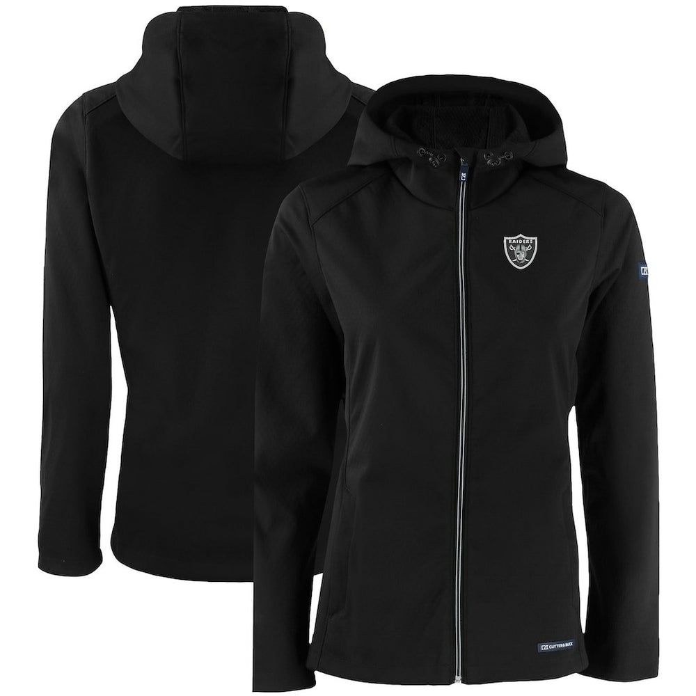 Las Vegas Raiders Cutter & Buck Women's Evoke Eco Softshell Recycled Full-Zip Hooded Jacket Black | NFL