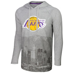 Los Angeles Lakers Stadium Essentials Atrium Raglan Long Sleeve Hoodie T-Shirt Heather Gray - NBA