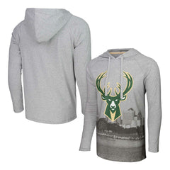 Milwaukee Bucks Stadium Essentials Atrium Raglan Long Sleeve Hoodie T-Shirt Heather Gray - NBA