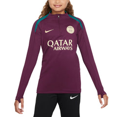 Paris Saint-Germain Youth 2024/25 Strike Drill Quarter-Zip Long Sleeve Performance Training Top Burgundy | Nike