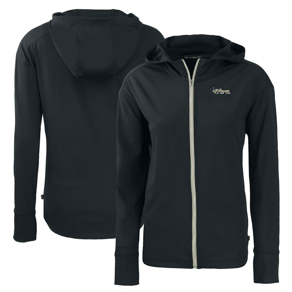 New York Jets Cutter & Buck Women's Throwback Daybreak Eco Recycled Half-Zip Hoodie Black | NFL