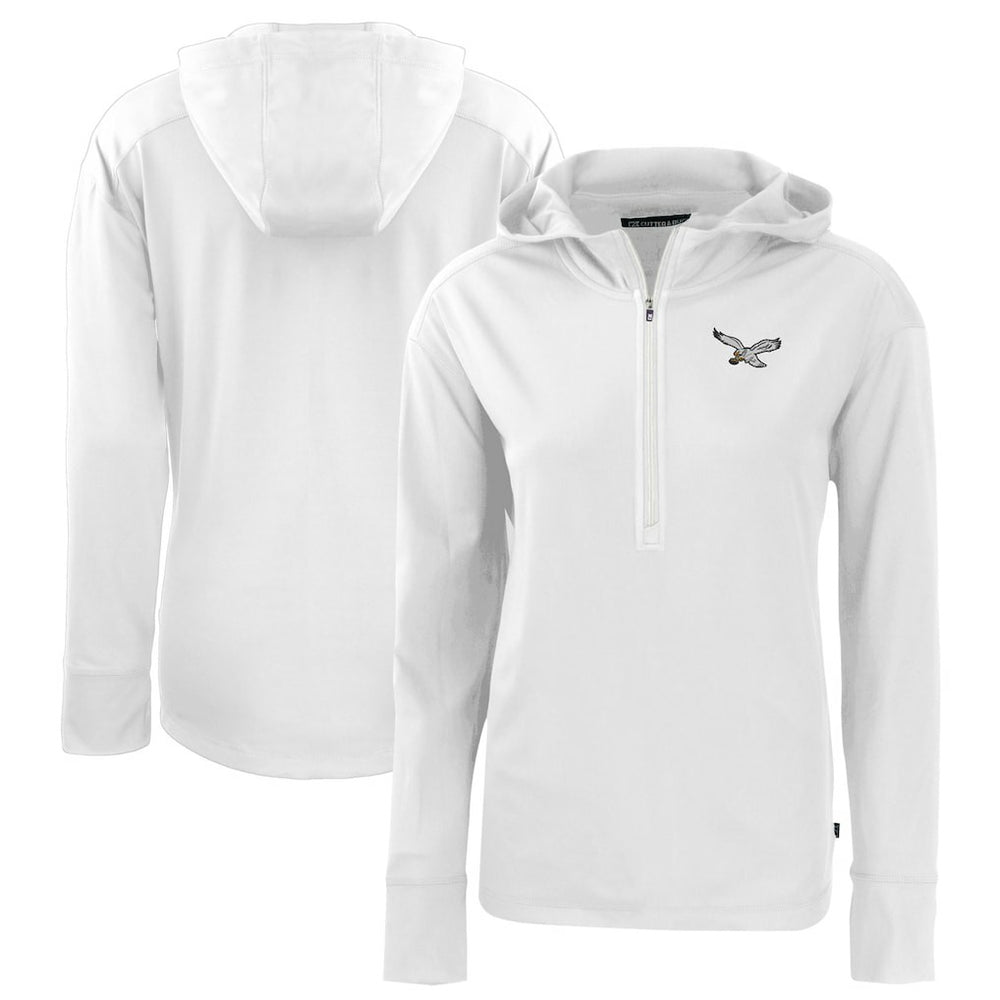 Philadelphia Eagles Cutter & Buck Women's Throwback Daybreak Eco Recycled Half-Zip Hoodie White | NFL