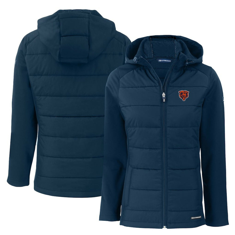 Chicago Bears Cutter & Buck Women's Throwback Evoke Hybrid Eco Softshell Recycled Full-Zip Hoodie Jacket Navy | NFL
