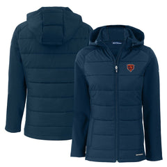 Chicago Bears Cutter & Buck Women's Throwback Evoke Hybrid Eco Softshell Recycled Full-Zip Hoodie Jacket Navy | NFL
