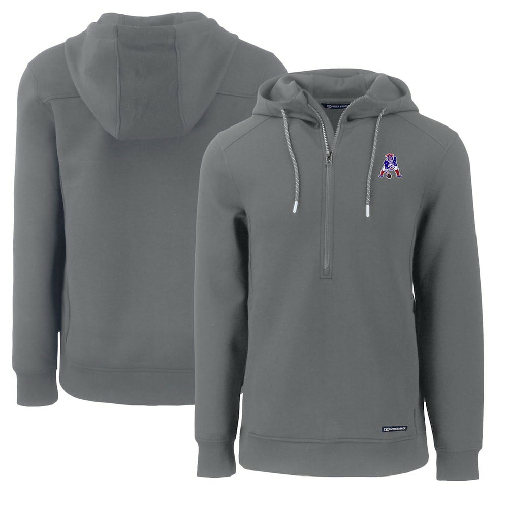 New England Patriots Cutter & Buck Throwback Roam Eco Half-Zip Recycled Pullover Hoodie Gray | NFL
