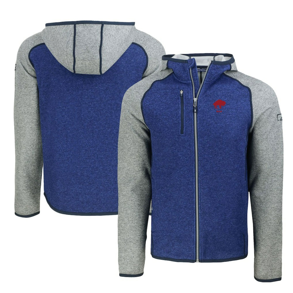 Buffalo Bills Cutter & Buck Throwback Mainsail Sweater-Knit Full-Zip Hoodie Royal/Heather Gray | NFL