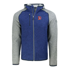 Denver Broncos Cutter & Buck Throwback Mainsail Sweater-Knit Full-Zip Hoodie Royal/Heather Gray | NFL
