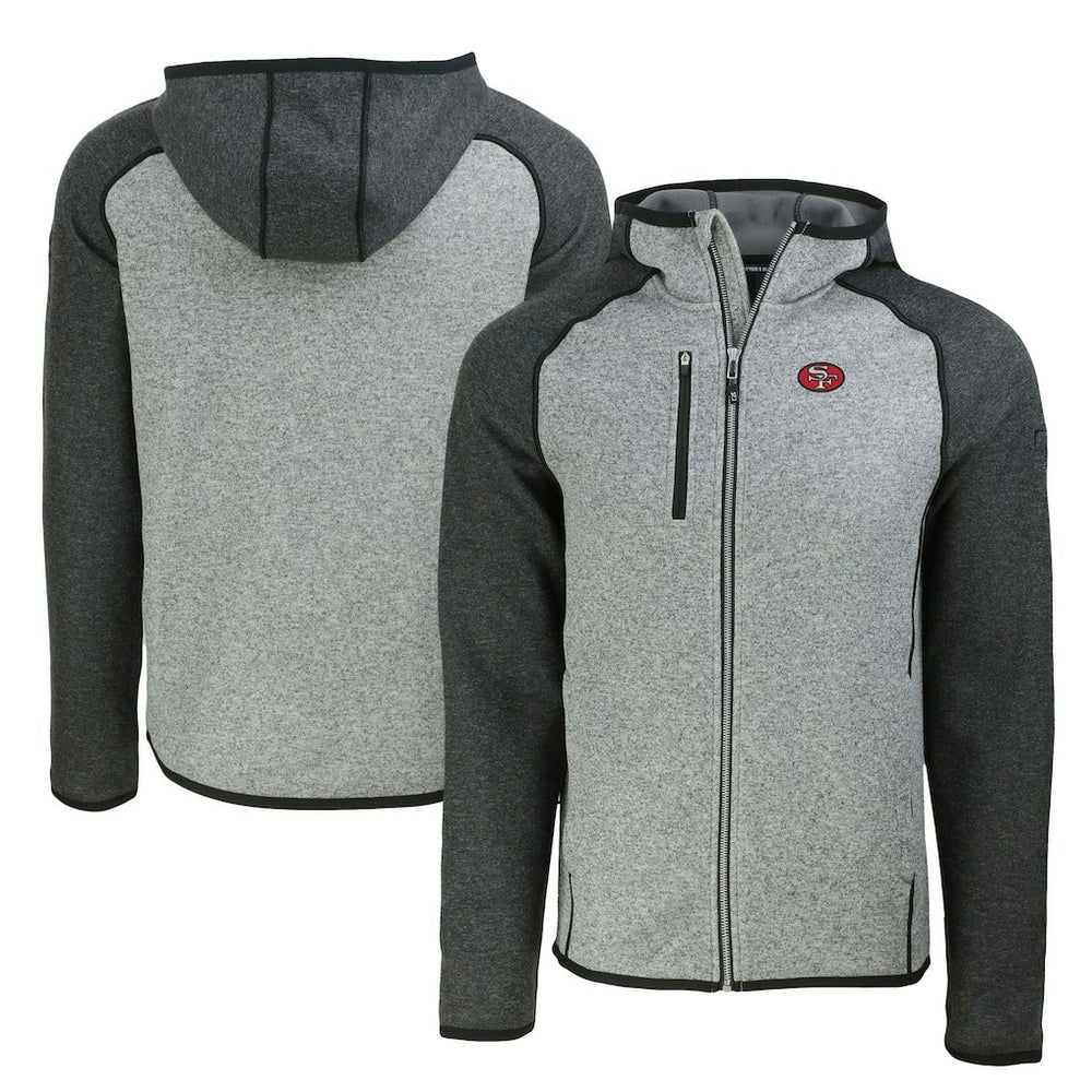 San Francisco 49ers Cutter & Buck Throwback Mainsail Sweater-Knit Full-Zip Hoodie Heather Gray/Heather Charcoal | NFL