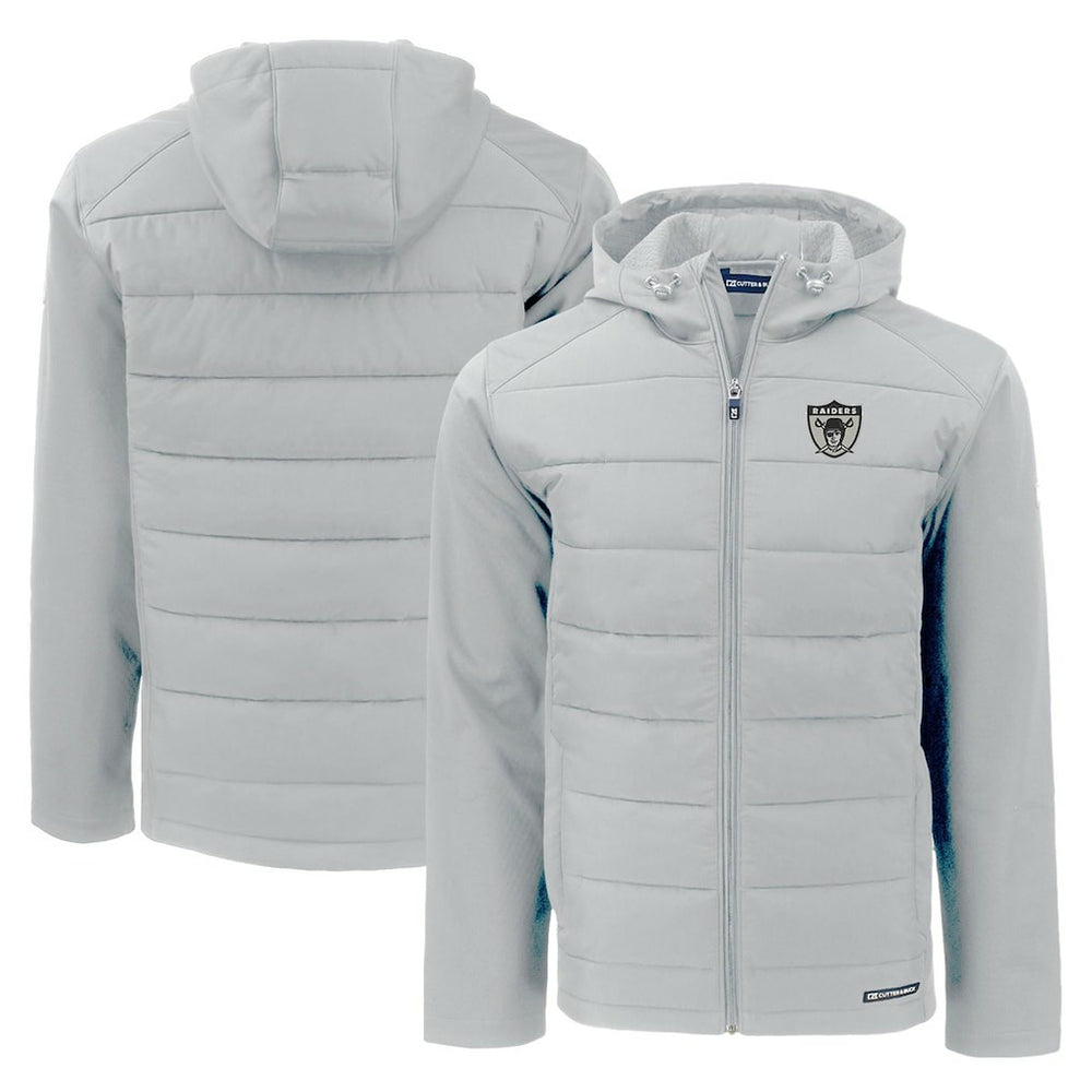 Las Vegas Raiders Cutter & Buck Throwback Evoke Hybrid Eco Softshell Recycled Full-Zip Hoodie Jacket Gray | NFL