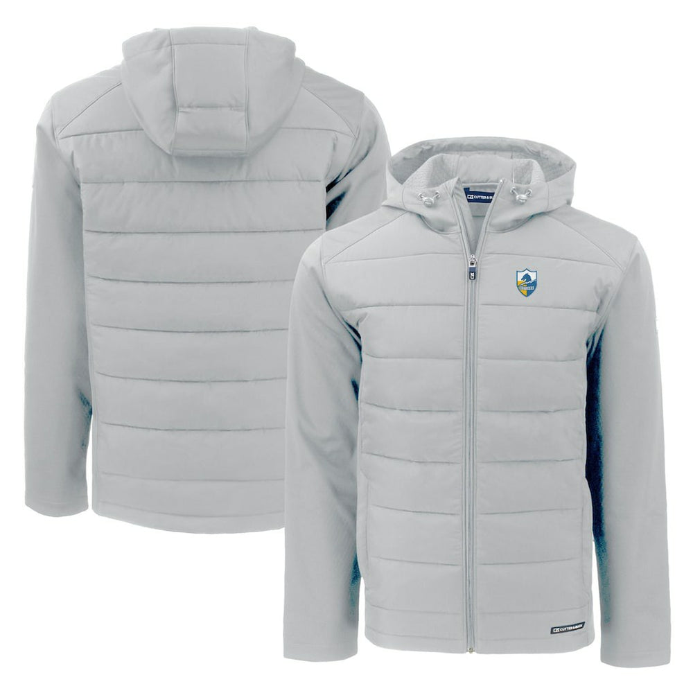 Los Angeles Chargers Cutter & Buck Throwback Evoke Hybrid Eco Softshell Recycled Full-Zip Hoodie Jacket Gray | NFL