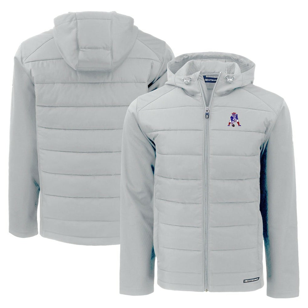 New England Patriots Cutter & Buck Throwback Evoke Hybrid Eco Softshell Recycled Full-Zip Hoodie Jacket Gray | NFL