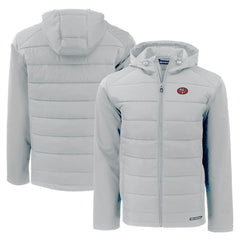 San Francisco 49ers Cutter & Buck Throwback Evoke Hybrid Eco Softshell Recycled Full-Zip Hoodie Jacket Gray | NFL