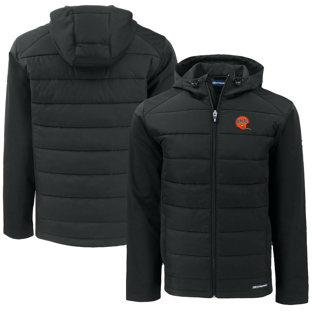 Cincinnati Bengals Cutter & Buck Throwback Big & Tall Evoke Hybrid Eco Softshell Recycled Full-Zip Jacket Black | NFL