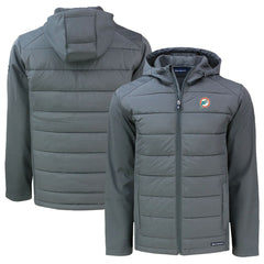 Miami Dolphins Cutter & Buck Throwback Big & Tall Evoke Hybrid Eco Softshell Recycled Full-Zip Hoodie Gray | NFL