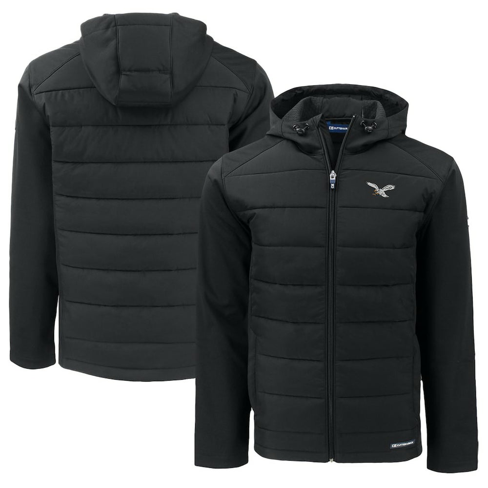 Philadelphia Eagles Cutter & Buck Throwback Big & Tall Evoke Hybrid Eco Softshell Recycled Full-Zip Hoodie Black | NFL