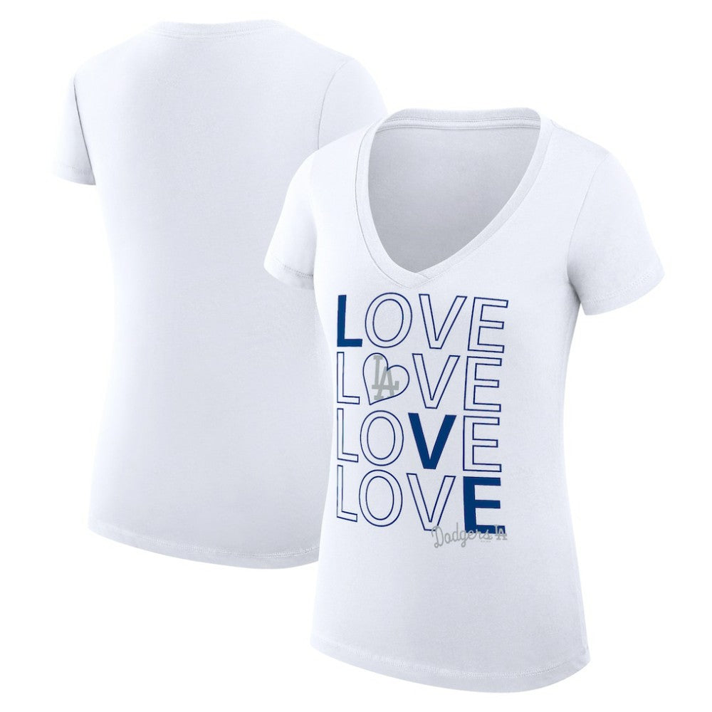 Los Angeles Dodgers G-III 4Her by Carl Banks Women's Super-Slim Fit Lightweight Love Graphic Team V-Neck T-Shirt - MLB