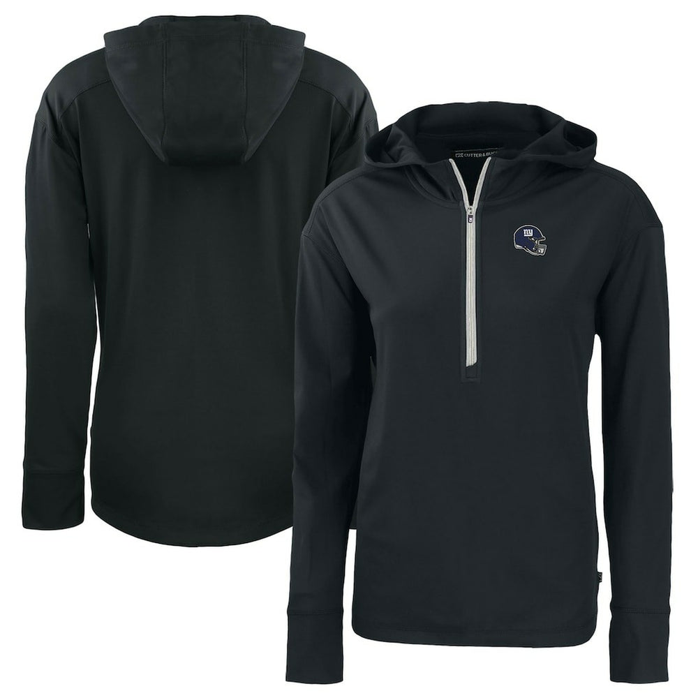 New York Giants Cutter & Buck Women's Helmet Daybreak Eco Recycled Half-Zip Hoodie Black | NFL