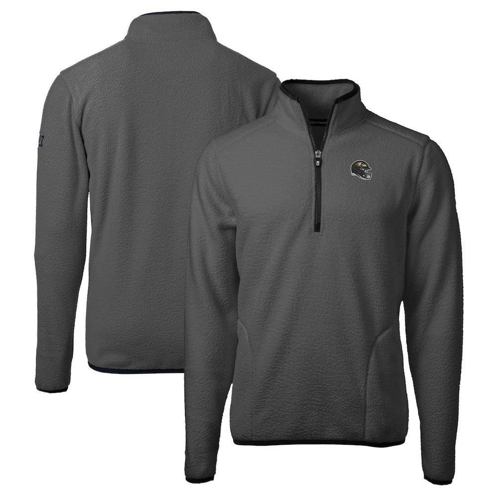 Baltimore Ravens Cutter & Buck Helmet Cascade Eco Sherpa Fleece Quarter-Zip Pullover Jacket Gray/Black | NFL