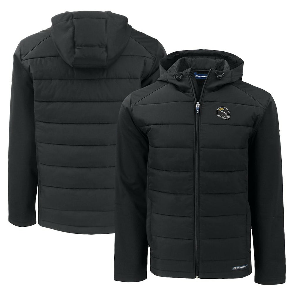 Jacksonville Jaguars Cutter & Buck Helmet Evoke Hybrid Eco Softshell Recycled Full-Zip Hoodie Jacket Black | NFL