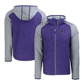 Minnesota Vikings Cutter & Buck Helmet Mainsail Sweater-Knit Full-Zip Hoodie Heather Purple/Heather Gray | NFL