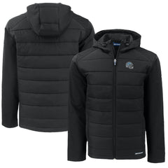 Detroit Lions Cutter & Buck Helmet Big & Tall Evoke Hybrid Eco Softshell Recycled Full-Zip Hoodie Jacket Black | NFL