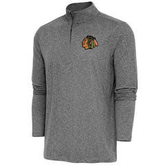 Chicago Blackhawks Antigua Hunk Quarter-Zip Pullover Top - Heather Black - NHL