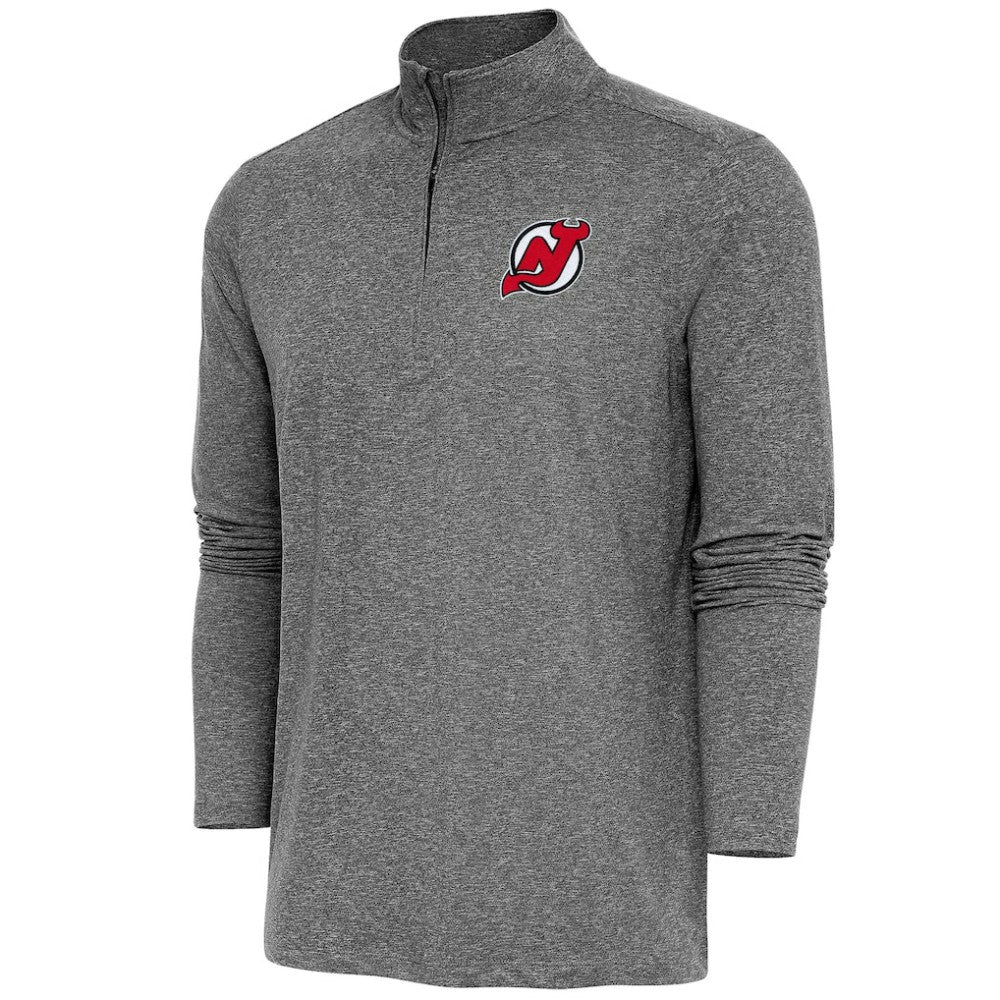New Jersey Devils Antigua Hunk Quarter-Zip Pullover Top - Heather Black - NHL