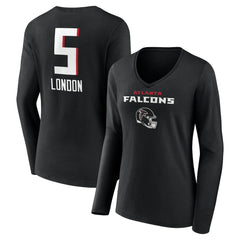 Drake London Atlanta Falcons Women's Team Wordmark Player Name & Number Long Sleeve V-Neck T-Shirt Black | NFL