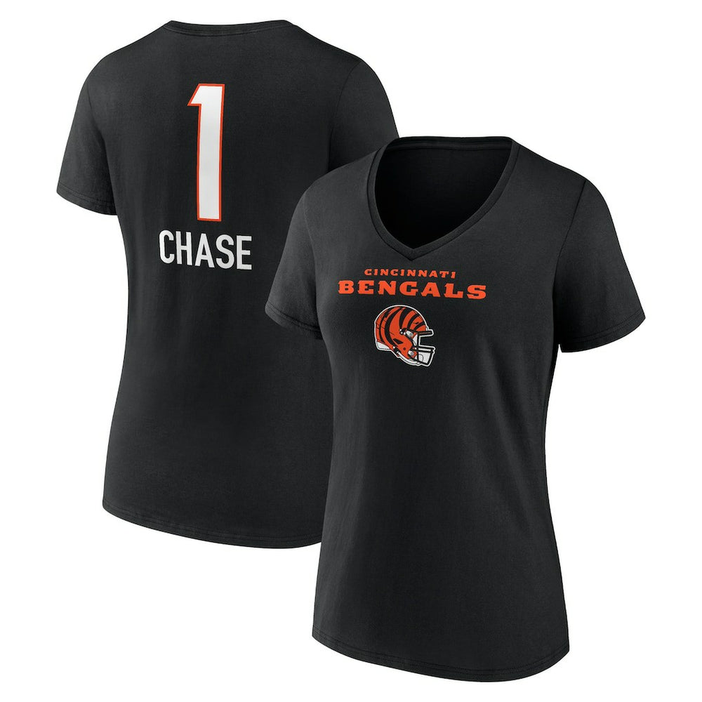 Ja'Marr Chase Cincinnati Bengals Women's Team Wordmark Player Name & Number V-Neck T-Shirt Black | NFL