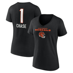 Ja'Marr Chase Cincinnati Bengals Women's Team Wordmark Player Name & Number V-Neck T-Shirt Black | NFL