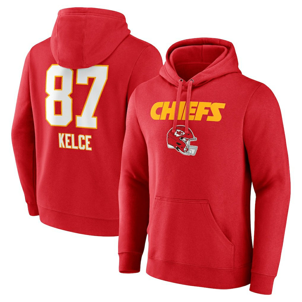 Travis Kelce Kansas City Chiefs Team Wordmark Player Name & Number Pullover Hoodie Red | NFL