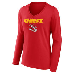 Travis Kelce Kansas City Chiefs Women's Team Wordmark Player Name & Number Long Sleeve V-Neck T-Shirt Red | NFL