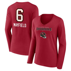 Baker Mayfield Tampa Bay Buccaneers Women's Team Wordmark Player Name & Number Long Sleeve V-Neck T-Shirt Red | NFL