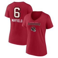 Baker Mayfield Tampa Bay Buccaneers Women's Team Wordmark Player Name & Number V-Neck T-Shirt Red | NFL