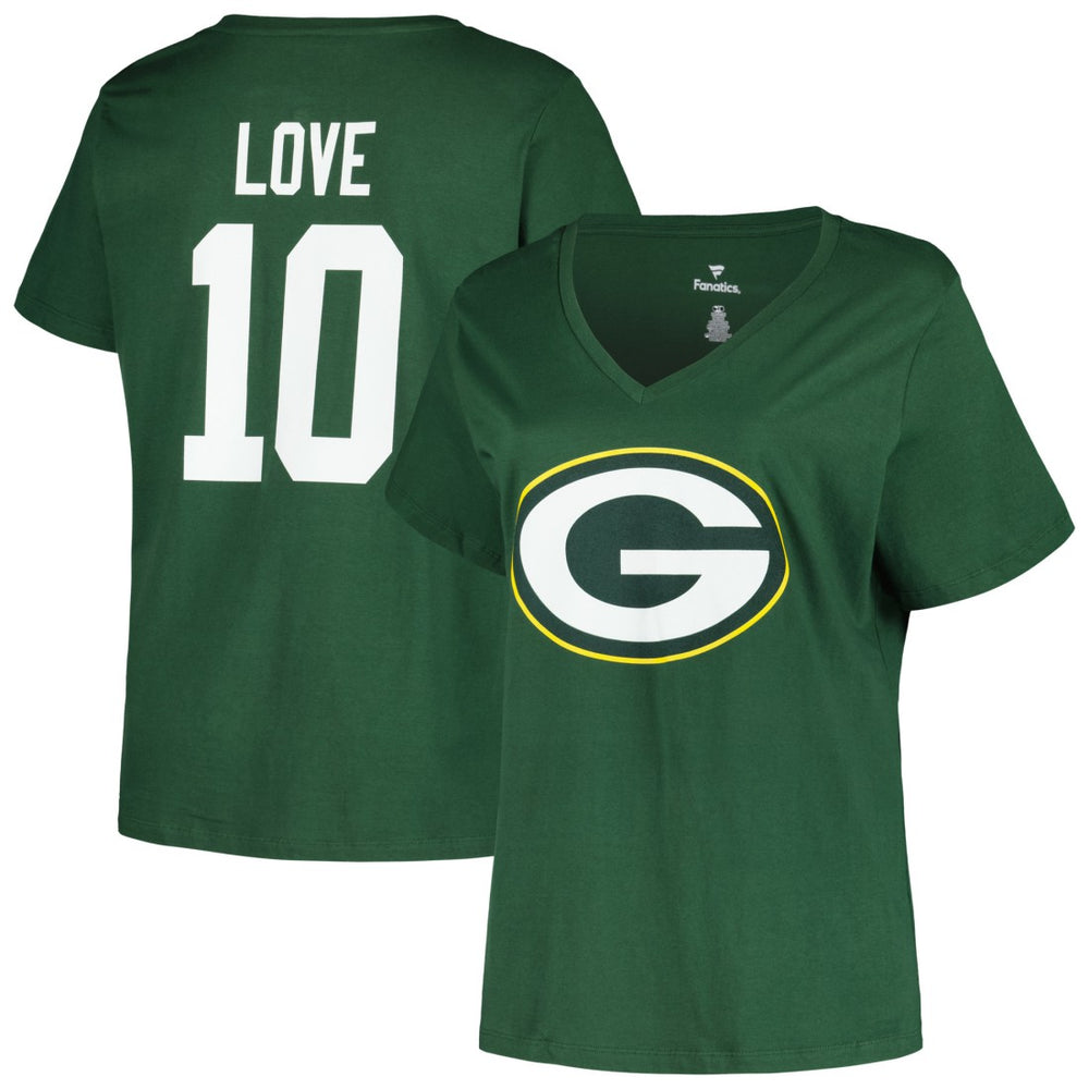 Jordan Love Green Bay Packers Women's Plus Size Name & Number V-Neck T-Shirt Green | Fanatics