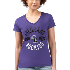 Colorado Rockies G-III 4Her by Carl Banks Women's Super-Slim Fit Lightweight City Graphic V-Neck T-Shirt - MLB