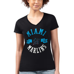 Miami Marlins G-III 4Her by Carl Banks Women's Super-Slim Fit Lightweight City Graphic V-Neck T-Shirt - MLB