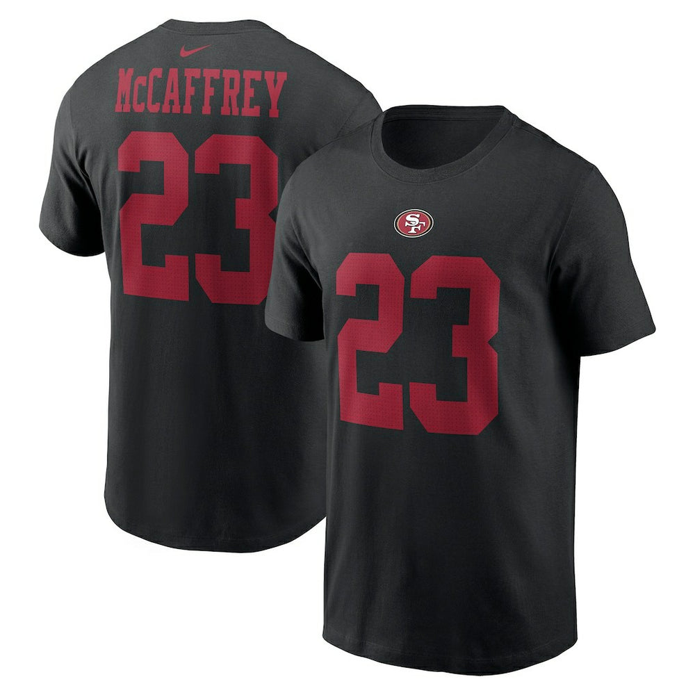 Christian McCaffrey San Francisco 49ers Player Name & Number T-Shirt Black | Nike for Sale