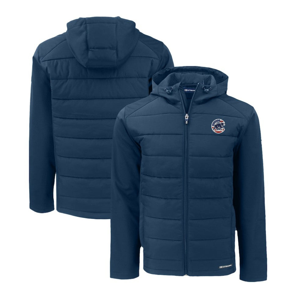 Chicago Cubs Cutter & Buck Stars & Stripes Big & Tall Evoke Hybrid Eco Softshell Recycled Full-Zip Hoodie Jacket - MLB