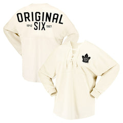 Toronto Maple Leafs Fanatics Women's Original Six Lace-Up Spirit Jersey Long Sleeve T-Shirt - Cream - NHL