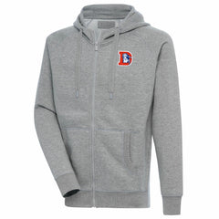 Denver Broncos Adult Throwback Logo Victory Full-Zip Hoodie Heather Gray | NFL