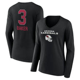 Budda Baker Arizona Cardinals Women's Team Wordmark Player Name & Number Long Sleeve V-Neck T-Shirt Black | NFL