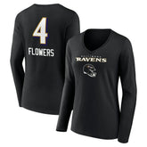 Zay Flowers Baltimore Ravens Women's Team Wordmark Player Name & Number Long Sleeve V-Neck T-Shirt Black | NFL